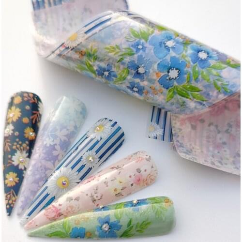5Pcs/Set Floral Nail Foils Nail Art Transfer Stickers 3D Flowers Leaf Designs Decorations Adhesive Wraps Tattoo Manicure