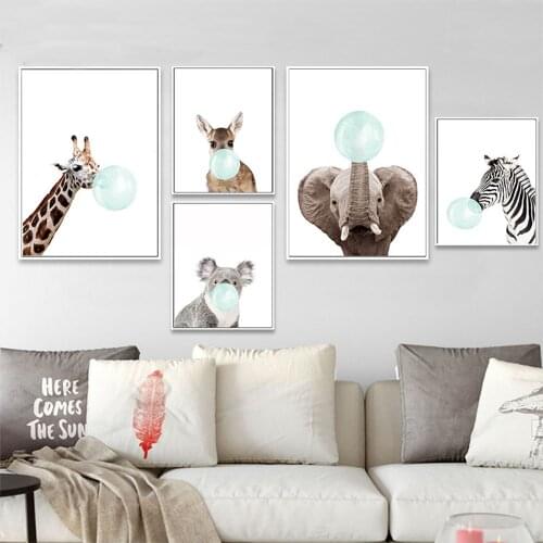 Nordic Wall Art Cartoon Lovely Vivid Animal Zebra Girafe Canvas Poster Nursery Print Painting Picture Children Bedroom Decor