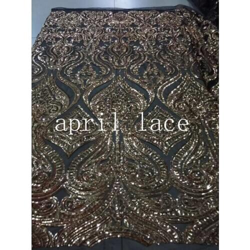 2019 new 5yards top005# black mesh gold sequin sexy african tulle mesh lace for sawing bridal wedding dress/occasion