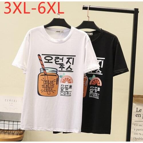New 2021 Ladies Summer Plus Size Tops For Women Large Short Sleeve Loose Cotton White Black Print O-neck T-Shirt 3XL 4XL 5XL 6XL