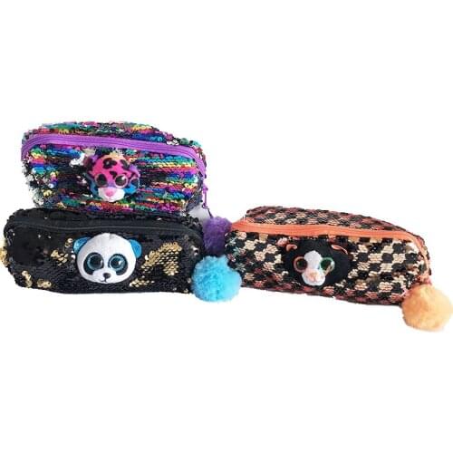 New Ty 8" Sequin Change Color Pencil Bag Dotty Slush Bear Cat Coin Purse Plush Stuffed Animal Collectible Toy Christmas Gift