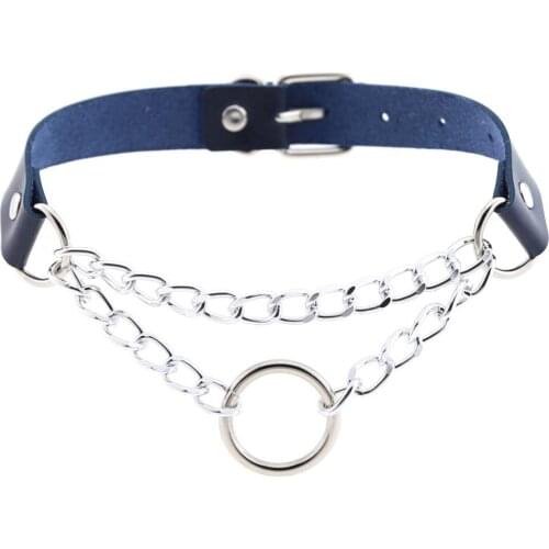 Black PU Leather Choker Necklace For Women Neck Jewelry Gothic Punk Silver Color Round Chain Chocker Collar