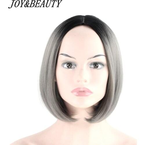 JOY&BEAUTY Bob Wig 12 inch Synthetic Hair Heat Resistant Ombre Golden Brown Red Gray Blue 16 Color Short Bob Wigs Cosplay wig