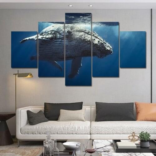 Home Decoration Posters Modern Wall Art 5 Pieces Animal blue whale Pictures Framework Living Room HD Printed Seascape Painting