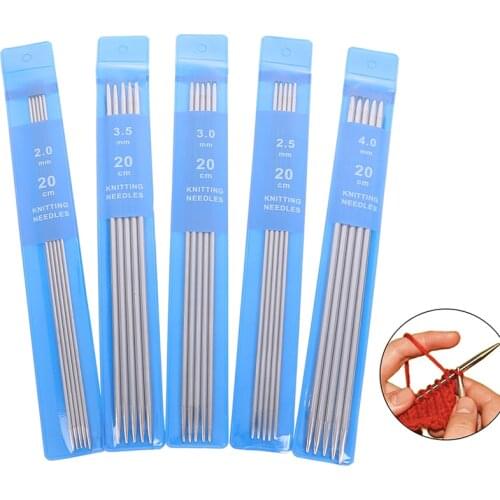 5Pcs/set 20cm Straight Knitting Needles Stainless Steel Crochet Hook DIY Sweater Weave Knitting Tools Size 2-4mm