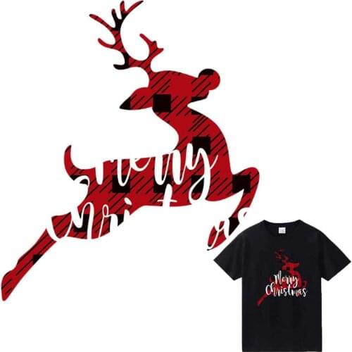 Christmas Elk Patches For Clothing A-Level Washable T-Shirts Heat Transfers Thermal Stickers Merry Christmas Iron On Appliqued