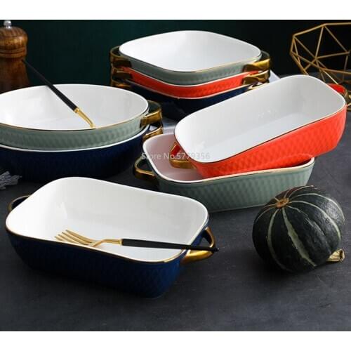 Nordic Creative Ceramic Bakeware Phnom Penh Binaural Baked Rice Baking Bakeware Tableware Oven Tray Microwave Applicable