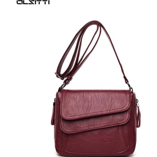 Retro High Quality Solid Color Pu Leather Shoulder Bags for Women 2021Fashion Casual Layer Luxury Fashion Messenger Bags