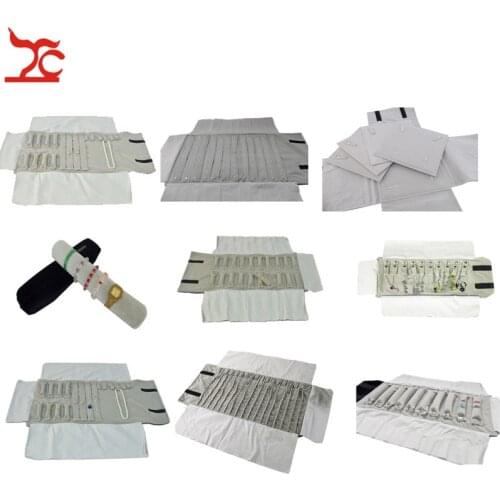 Portable Grey Velvet Jewelry Organizer Bag Foldable Earrings Ring Chain Pendant Necklace Display Storage Roll Bag