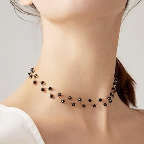 Tocona Korea Black Bead Choker Necklace for Women Trendy Party Exquisite Different Gold Color Chain Jewelry Wholesale 9476