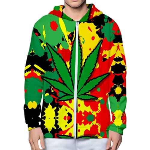 LCFA Autumn Spring Zipper Hoodies Men Trend Hooded Tracksuits Cool 3d Print Green Leaf Sweatshirt Style Hoodie Pattern Custom