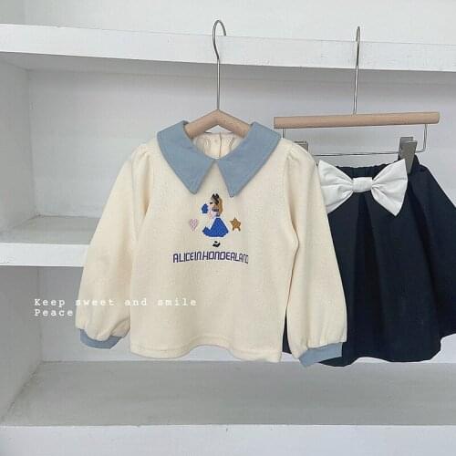 Toddler Girls Hoodies 2021 Spring Kids Casual Cotton Sweatshirt Doll Collar Letter Print Cute Pullovers for Girl Child Clothes