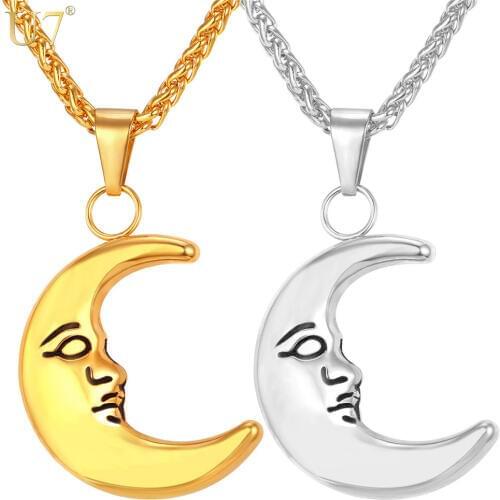 U7 Sailor Moon Half Necklace & Pendant For Women/Men Jewelry Stainless Steel Gold Color Choker Crescent Charm Necklace P851
