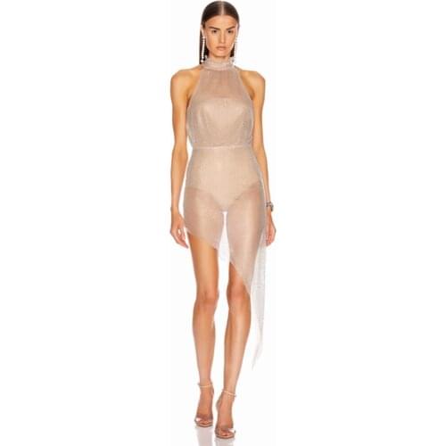 New Fashion 2020 Autumn Show Style Collection Sexy High Neck See Through Sleeveless Party Midi Dress Wholesale Online