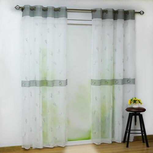 Embroidered Voile Curtain Tulle with Eyelet for Living Room Window Valance Curtain Sheer Panel Drapes Grey Color 1PCS/Lot