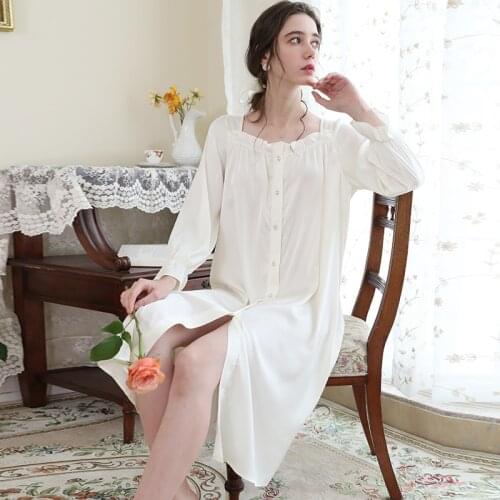 Women Satin Nightwear Autumn Ice Silk Romantic Nightgown Long Sleepshirts Comfy Sleepwear Peignoir Vintage Victorian Night Dress
