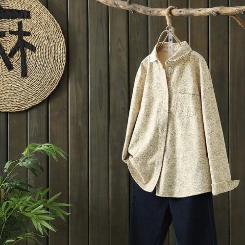 Spring Vintage Style Little Floral Printed Women Shirt Blouses Long Sleeved Bottoming Cotton Tops All-Match Casual Clothing 2021