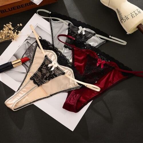Womens Thong Pants Sexy Lace Thong Low Waist Sexy Underpants Ladies G-String Solid Color Briefs Female Seamless Thin Underwear