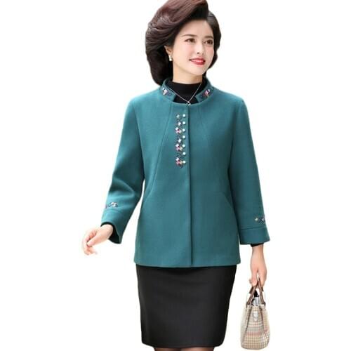 Plus size Womens Woolen coat Autumn Winter Jacket Coats Loose Embroidered Woolen woolen coats Noble Women Casual Overcoats 5XL