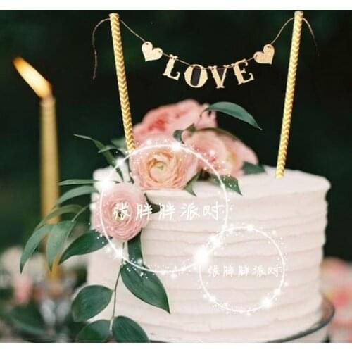 1 Set Love Heart Flag Wedding Cake Topper Set for Wedding Party Banner Double Stick Decoration Cake Decor Supplies