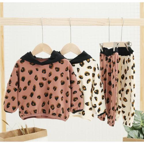 1 2 3 4 5 Y Baby Girls 2pcs Spring Autumn Fashion Leopard Print Hooded Sweatshirt Pants Kids Tracksuit Toddler Baby Sport Suit