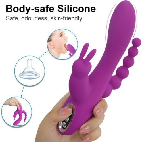 3 in 1 G-Spot Rabbit Anal Dildo Vibrator Adult Sex Toys Multi Vibrating Modes for Women Rechargeable Clitoris Vagina Stimulation