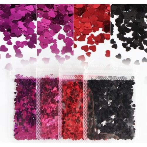 4 Bags Colorful Sweet Love Heart Nail Art Glitter Flakes French Manicure Decorations Valentines Day Charms Design Accessories