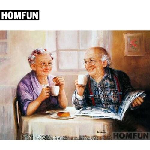 HOMFUN Full Square/Round Drill 5D DIY Diamond Painting "Elderly couple" Embroidery Cross Stitch 3D Home Decor Gift A01399