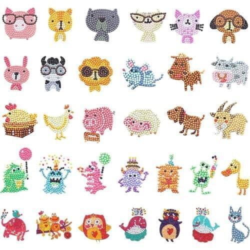 32 Pieces Diamond Painting Kids 5D Diamond Stickers DIY Diamond Painting Kits for Kids Animal Painting Mosaic Stickers by Number
