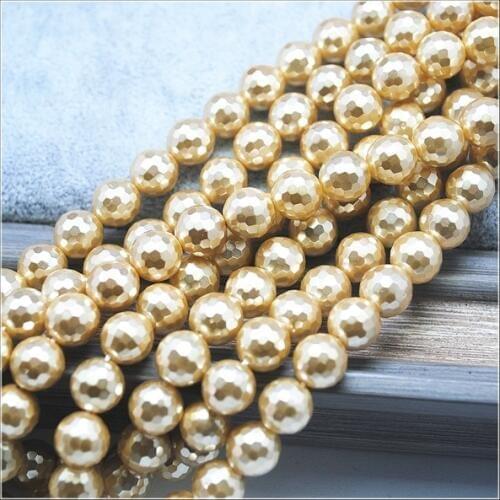 38pcs nature shell beads mother of pearl faceted round ball size 10mm top fashion seashell beads accessories