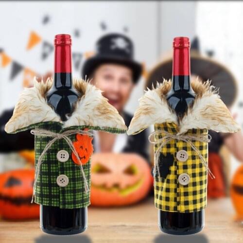 Halloween Bottle Cover Christmas Yellow Green Checked Cloth Red Wine Bottle Ghost Festival Restaurant Decoration Wine Sleeve