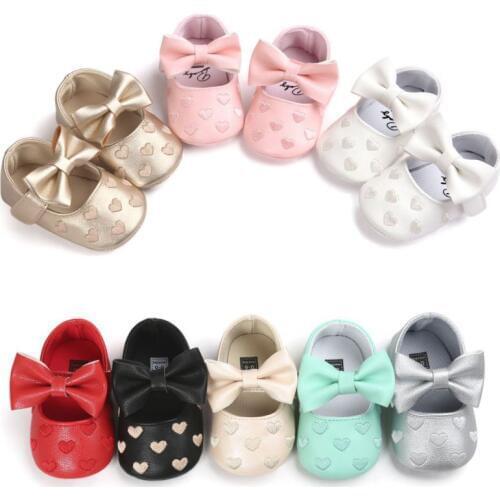PU Leather Prewalker Baby Boy Girl Moccasins Baby Soft Shoes Baby Bowknot Soft Soled Non-slip Footwear Crib Shoe