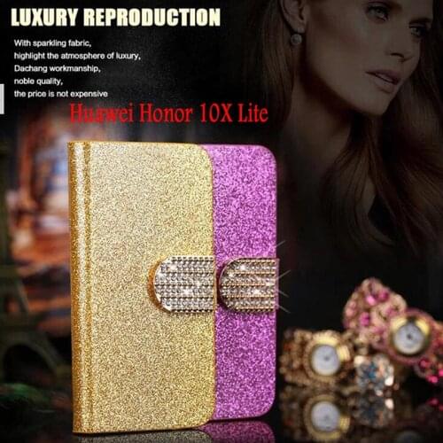 For Hoesjev Huawei Honor 10X Lite Case Luxury Flip Leather Mobile Phone Cases For Huawei 10X Lite Shell Shiny Diamond Back Cover
