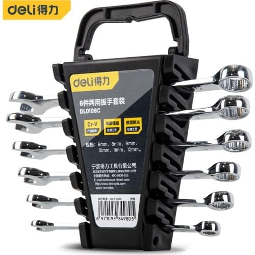 Deli A Set of 6 Pcs 6-12mm Ratcheting Box Combination Popular Wrenches for Car Repair Ring Spanner Mirror Reflection Hand Tools