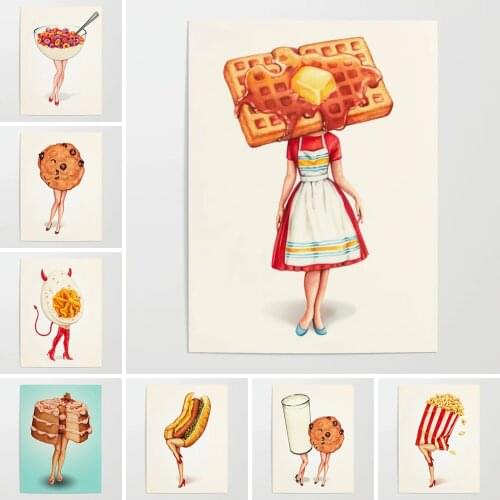 HD Home Decor Waffle Girl Canvas Milk Prints Painting Food Poster Wall Modern Art Modular Pictures For Bedside Background Frame