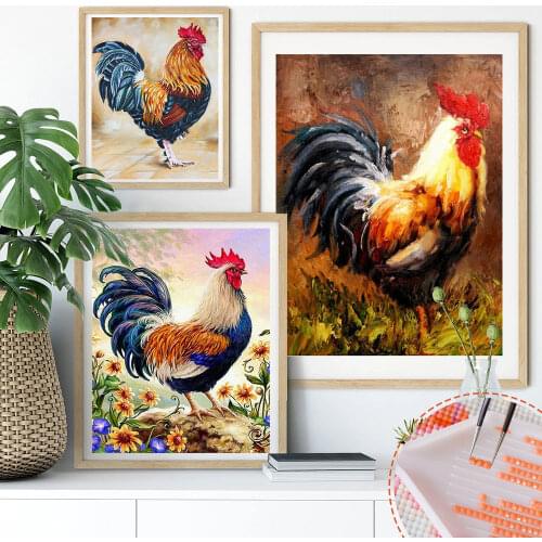 HUACAN DIY Full Square Diamond Painting Animal Chicken Rhinestone Of Picture Hen 5D Mosaic Diamond Rooster Cross Stitch Decor