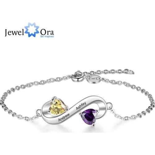 Personalized Infinity Bracelet with Heart Birthstone Custom 2 Names Engraved Bracelets Gift for Best friend (JewelOra BA102564)