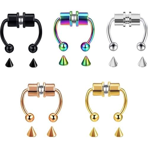 Unisex fashion magnetic nose ring new alloy fake horseshoe reusable non-piercing punk party ring jewelry 1 piece