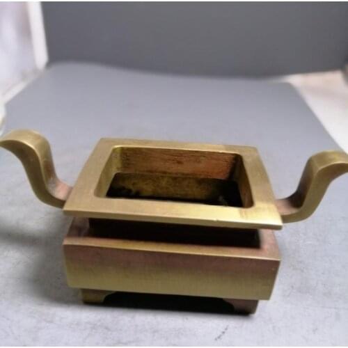 Collection Tibet buddhism archaize Copper brass Two Curved ears Incense burner censer Home Decoration
