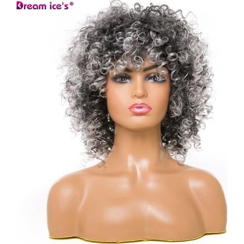 Short Synthetic Wigs Afro Kinky Curly Ombre Blonde Red Color Wig With Bangs For Women Cosplay High Temperature Hair Dream Ices