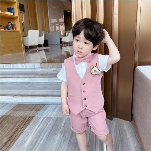 Boys Vest +Shorts 2PCS Clothing Set Kindergarten Kids Performance Dress Children Chorus Birthday Gift Photograph Suit Costume