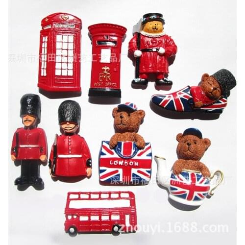 British Soldier Guard Cute Bear Telephone Booth Tourist Souvenir Resin Stereo Refrigerator Stickers