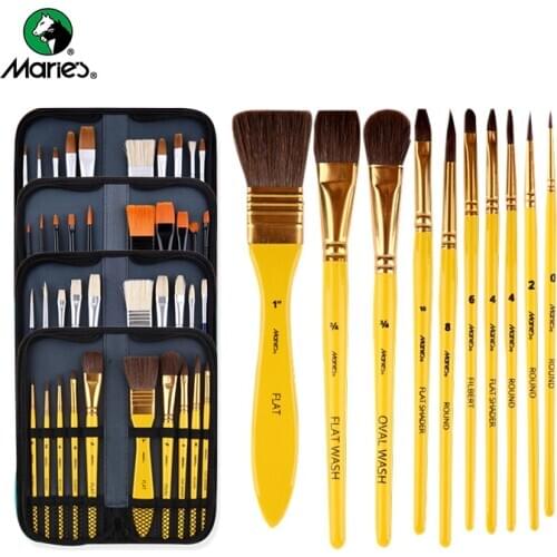 Marie 10 Pcs Paint Brush Set Includes a Carrying Case Perfect for Acrylic Oil Watercolor and Gouache Painting