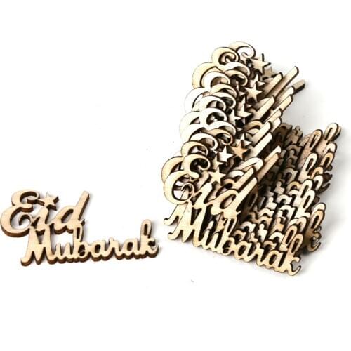 15Pcs Letters Eid Mubarak Ramadan Kareem Wood Mini Tags Hanging Ornaments Ramadan Kareem Wooden Chip Craft Gift Muslim Hajj