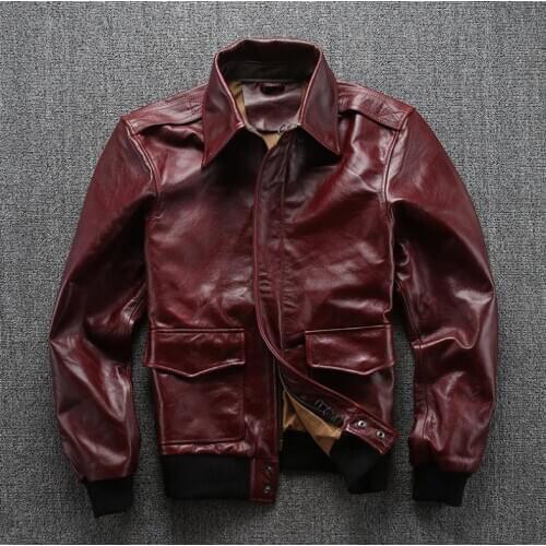 Pilot Mens Brown Aviator Genuine Cow Top Short Style A2 US Bomber Coat Real leather Biker Jacket
