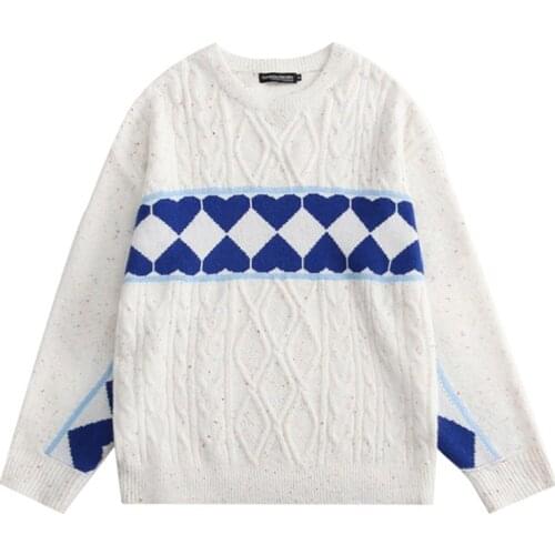 Contrasting Love Jacquard Sweaters Streetwear Men O Neck Jumpers Knitted Fashion Oversize Pullovers pull homme ropa de invierno