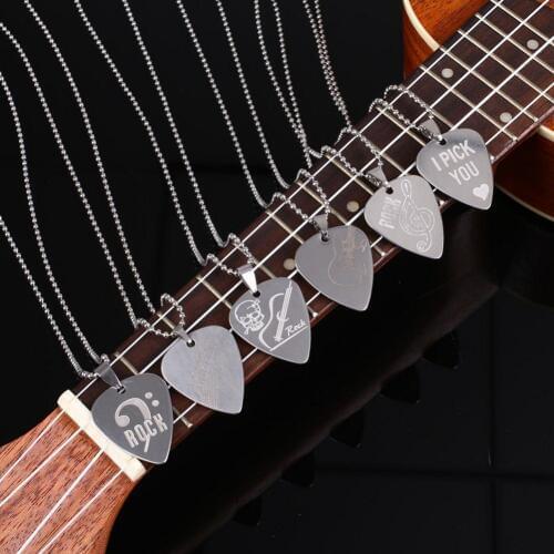Guitar Part Picks Silver Necklace Guitar Necklace Neck Picks 6 Kinds Of Necklace Drop Guitar Pick With Stainless Steel Chain