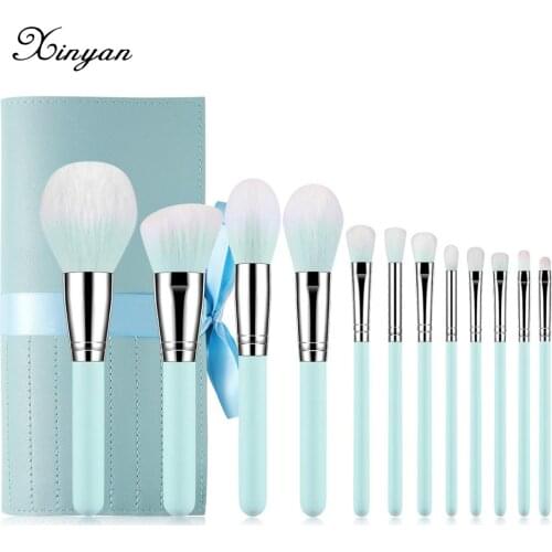 XINYAN 12pcs Makeup Brushes Set Face Green Make Up Brush Cosmetic Tools Eye Brush Beauty Essential Set
