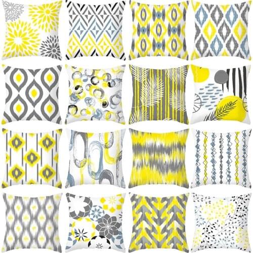 Yellow Grey Geometric Cushion Cover 45X45 Abstract Pattern Decorative Polyester Pillowcase Sofa Cushions Nordic Style Home Decor