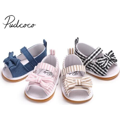 2018 Brand New Baby Newborn Toddler Infant Baby Girls Soft Bowknot Sole Non-slip Crib Summer Sandals Shoes Cute Baby Shoes
